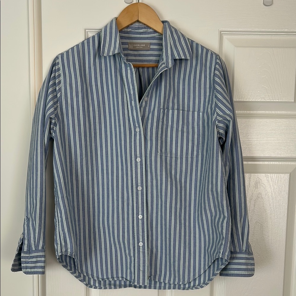 Everlane Blue and White Casual Button Down Shirt